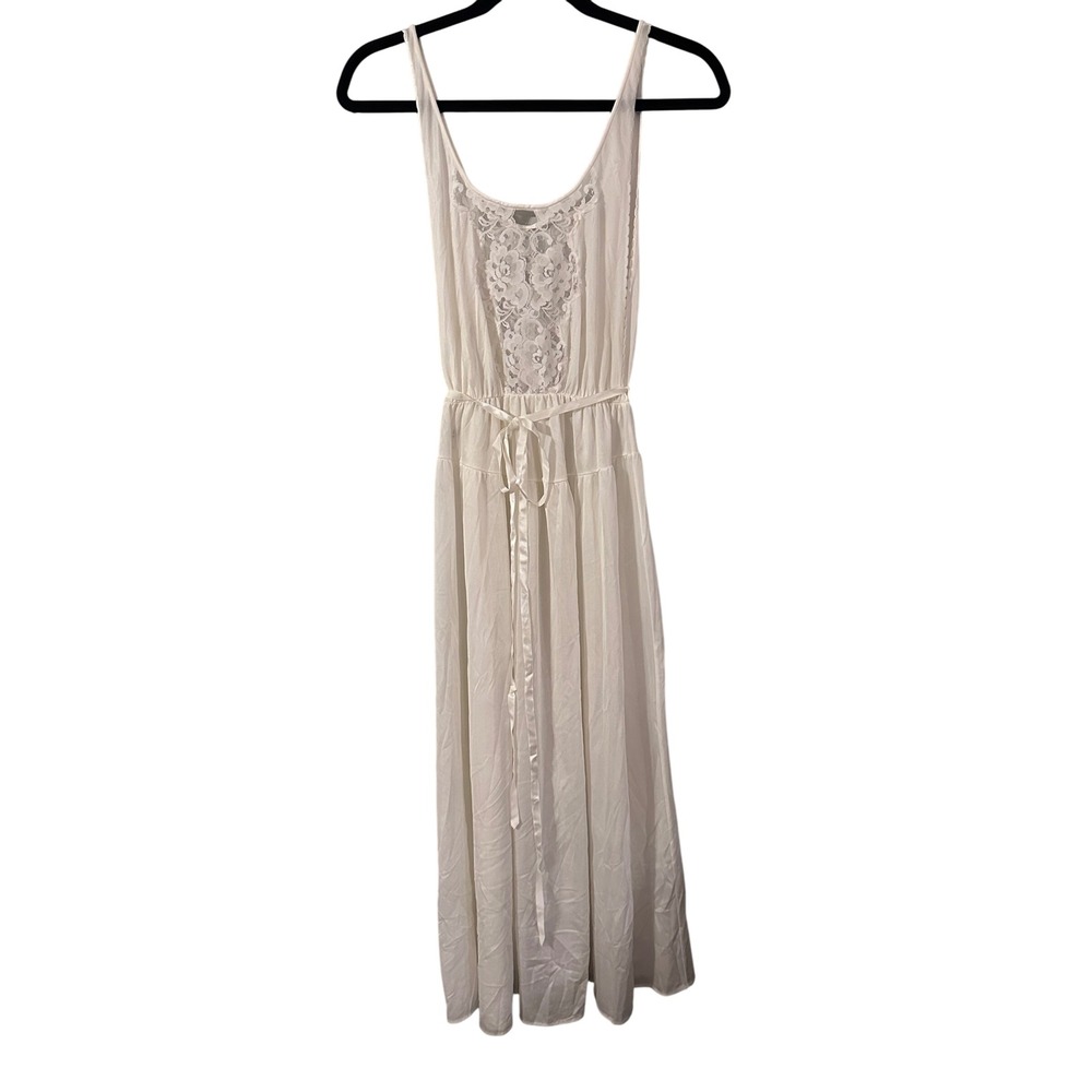 Flair VTG 8714 Nightgown Slip Dress Womens Small Ivory‎ Lace Trim Sleeveless